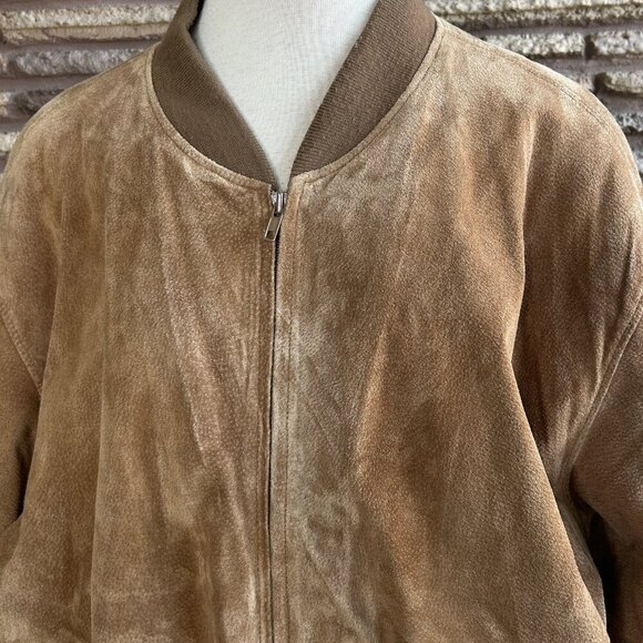 Vintage Reed Sportswear Brown Suede Leather Bomber Baseball Jacket Size XXL - Picture 6 of 8